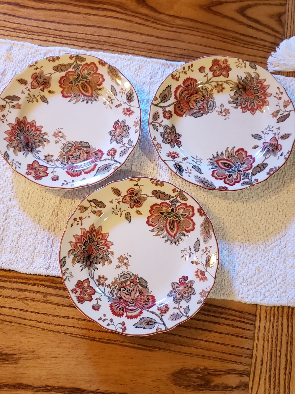 222 Fifth Ave Floral Porcelain 9 Inch Salad Plates in Red & Gold (Set of 3)